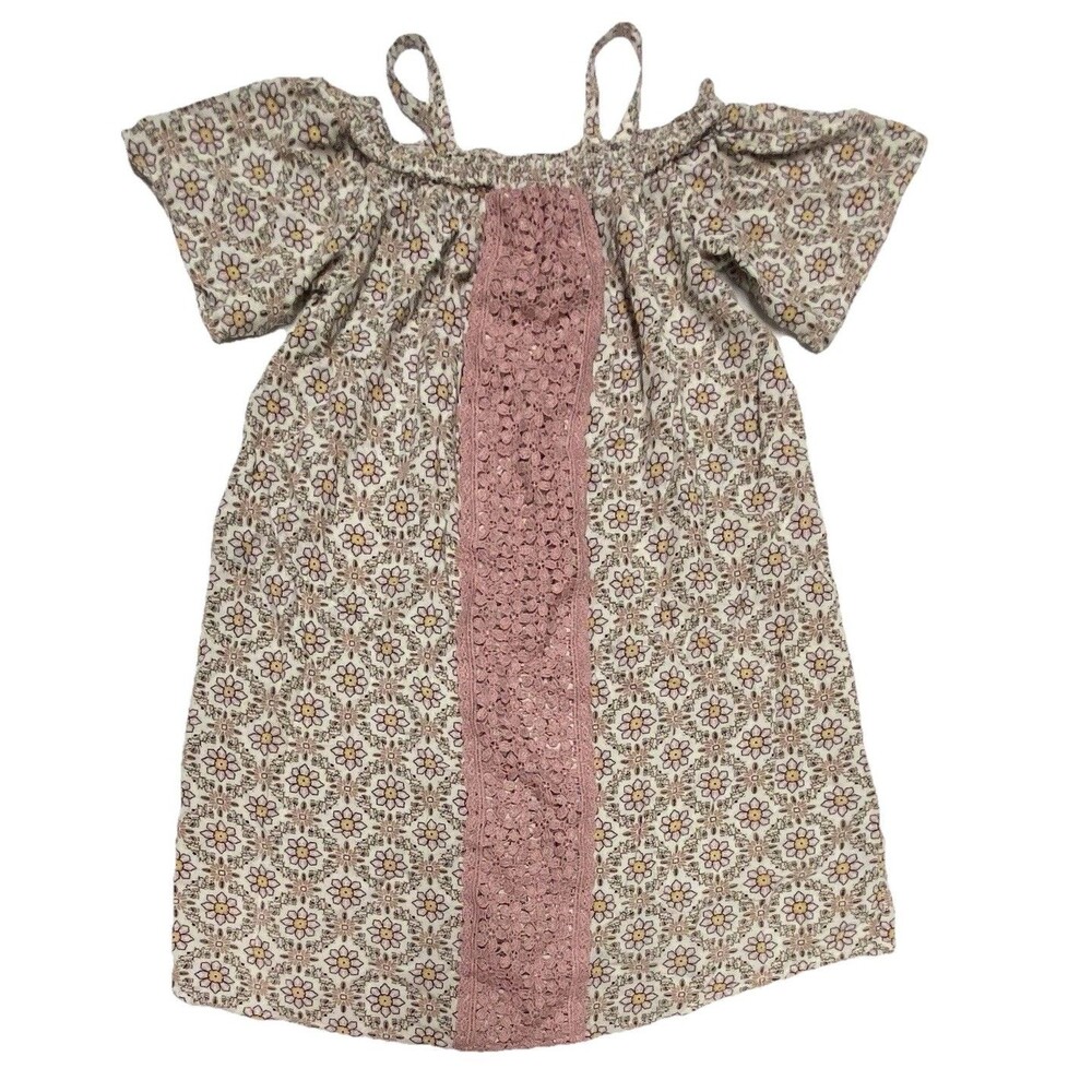 Art Class Girls Boho Floral Dress Pink Lace Cold Shoulder Size M 7/8